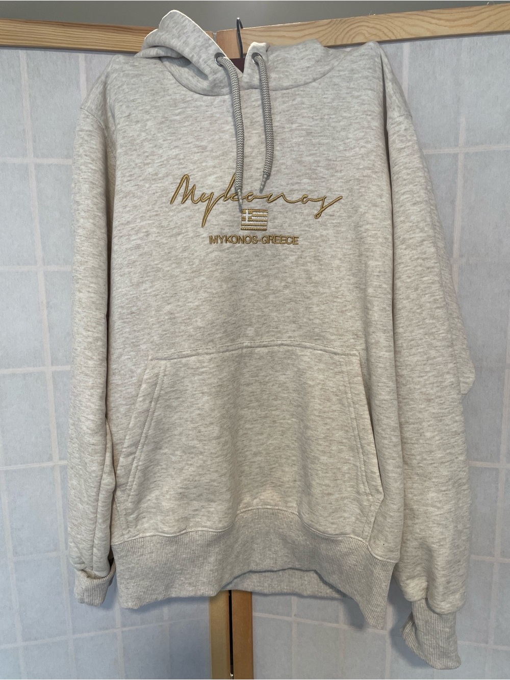 Mykonos Greece Embroidered Hooded Sweatshirt - Cream